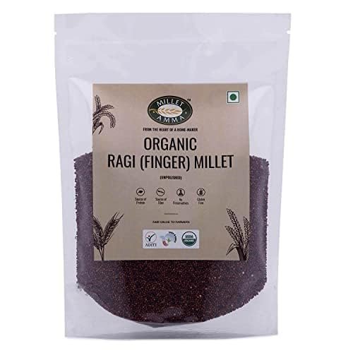 Millet Amma Unpolished CERTIFIED ORGANIC Ragi (Finger Millet) Grains | 2 Kg (1kg x 2 Packs) | (Kelvaragu,Nachni,Ragulu)