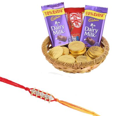 SFU E Com Golden Treat Chocolates|Diamond Design Rakhi Chocolate for Bother | Roli, Chawal, Chandan, Misri | 46