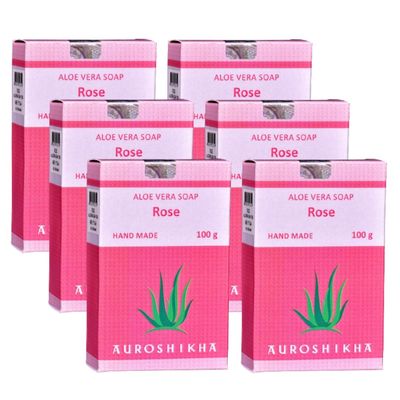 Auroshikha Aloe Vera (Rose) Natural Herbs Handmade Bath Soap | Pack of 6 | 100g | Moisturizing, Soothing & Nourishing
