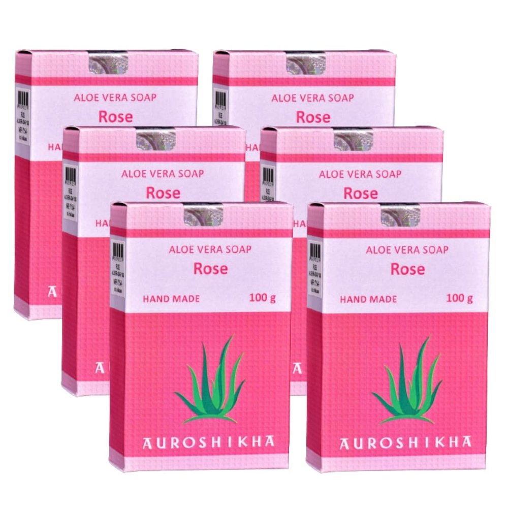 Auroshikha Aloe Vera (Rose) Natural Herbs Handmade Bath Soap | Pack of 6 | 100g | Moisturizing, Soothing & Nourishing