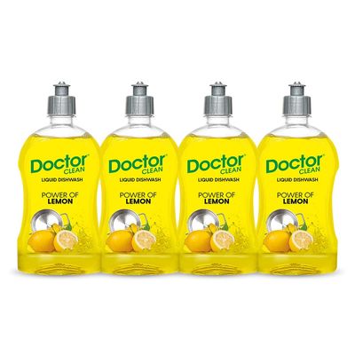 Doctor Clean Lemon Liquid Dishwash Gel, Scratch-Free, Easy Rinse, Non-Harming, Cuts Grease (Pack of 4, 500ml Kitchen Liquid)