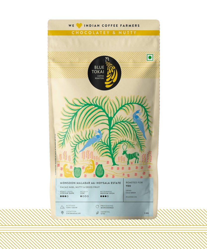 Blue Tokai Coffee Roasters Monsoon Malabar AA - Medium Dark Roast | Cold Brew Coffee Grind 1Kg | 100% Arabica Beans | Specialty Grade | Freshly Roasted Ground Coffee