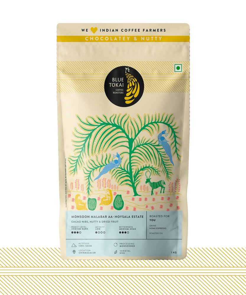 Blue Tokai Coffee Roasters Monsoon Malabar AA - Medium Dark Roast | Home Espresso Grind 1Kg | 100% Arabica Beans | Specialty Grade | Freshly Roasted Ground Coffee