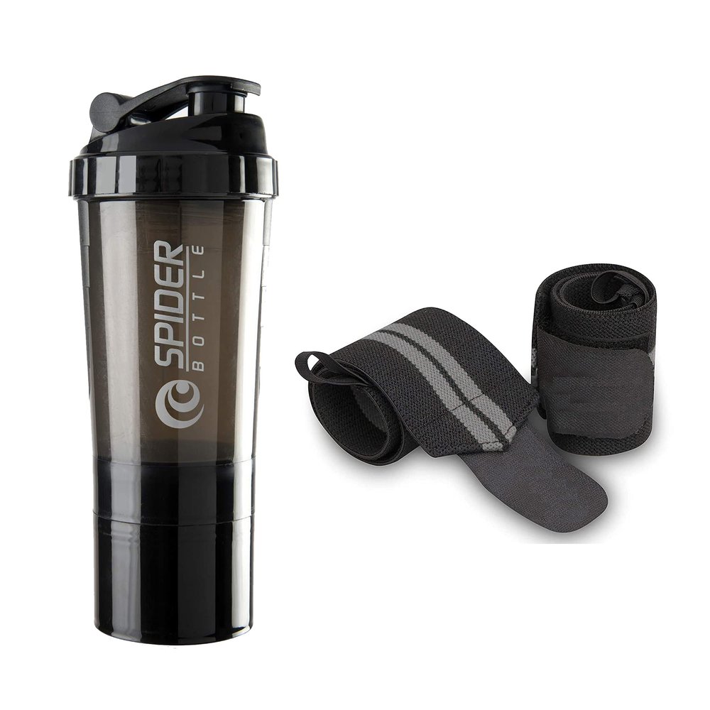 Cool Indians Sports Combo Pack of Gym Shaker Bottle with Wrist Support Band for Gym & Fitness Kit 500 ml Shaker (Gym Shaker + Wrist Support Band Black