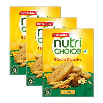 Britannia NutriChoice 5 Grain Digestive Multigrain Biscuits, 200g Pack of 3