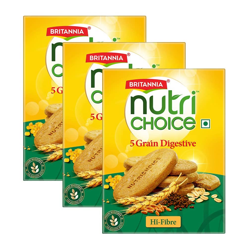 Britannia NutriChoice 5 Grain Digestive Multigrain Biscuits, 200g Pack of 3