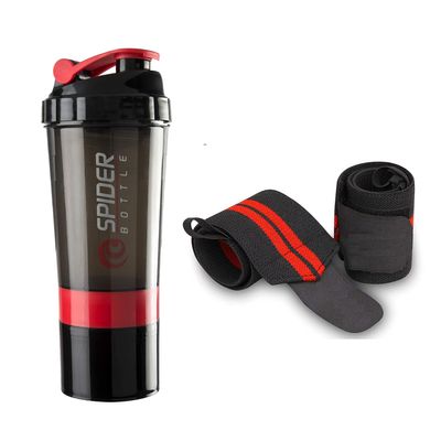 COOL INDIANS Sports Combo Pack of Gym Shaker Bottle with Wrist Support Band For Gym & Fitness Kit 500 ml Shaker (Gym shaker + Wrist support band) RED