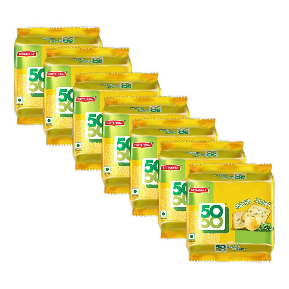 Britannia 50-50 Maska Chaska Salted Biscuits, 105 g Pack of 7