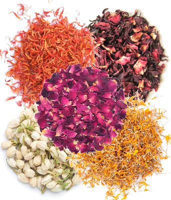 A D Food & Herbs Combo of Dried Jasmine/Safflower/Marigold/Rose/Hibicus Flower Petals Aromatic Edible for Homemade Lattes, Tea Blends, Bath Salts, Gifts, Crafts each pack (250 Gms)