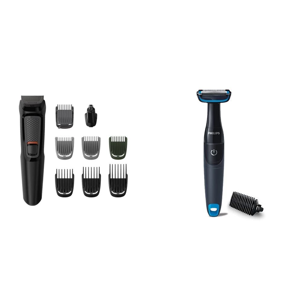 PHILIPS Multi Grooming Kit Mg3710/65, 9-In-1 (New Model), Face, Head And Body - All-In-One Trimmer & Bg1025/15 Showerproof Body Groomer Electric Shaver For Men