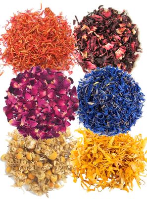 A D Food & Herbs Combo of Dried Safflower/Rose/Hibiscus/Blue Corn/Chamomile/Calendula Flower Petals Aromatic Edible for Homemade Lattes, Tea Blends, Bath Salts, Gifts, Crafts each pack (200 Gms)
