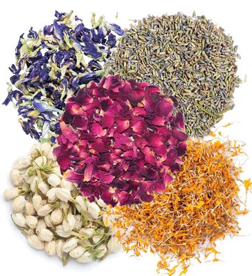 A D Food & Herbs Combo of Dried Jasmine/Lavender/Butterfly Pea Flower/Marigold/Rose Flower Petals Aromatic Edible for Homemade Lattes, Tea Blends, Bath Salts, Gifts, Crafts each pack (250 Gms)