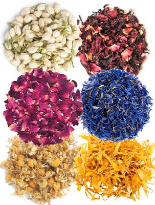 A D Food & Herbs Combo of Dried Jasmine/Rose/Hibiscus/Blue Corn Flower/Chamomile/Calendula Flower Petals Aromatic Edible for Homemade Lattes, Tea Blends, Bath Salts, Gifts, Crafts each pack (200 Gms)