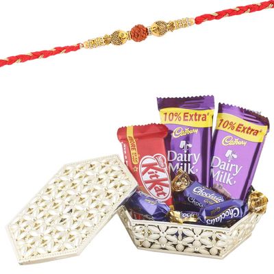 SFU E Com Chocolates with Golden Box|Fish with Rudraksh Rakhi Chocolate for Bother | Roli, Chawal, Chandan, Misri | 05