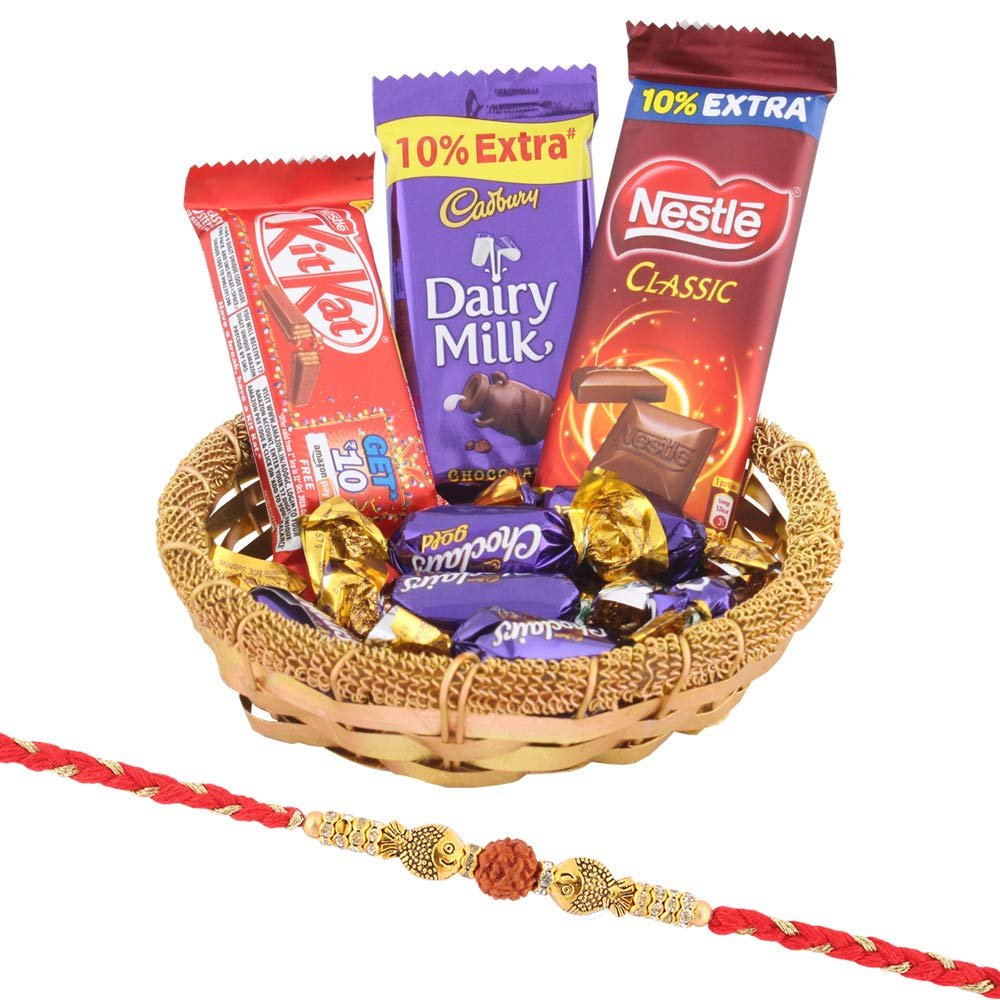 SFU E Com Chocolate Gift Pack Combo|Fish with Rudraksh Rakhi Chocolate for Bother | Roli, Chawal, Chandan, Misri | 27