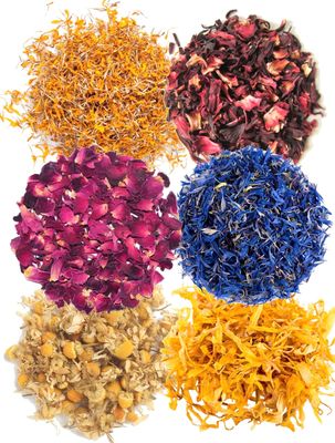 A D Food & Herbs Combo of Dried Marigold/Rose/Hibiscus/Blue Corn/Chamomile/Calendula Flower Petals Aromatic Edible for Homemade Lattes, Tea Blends, Bath Salts, Gifts, Crafts each pack (200 Gms)