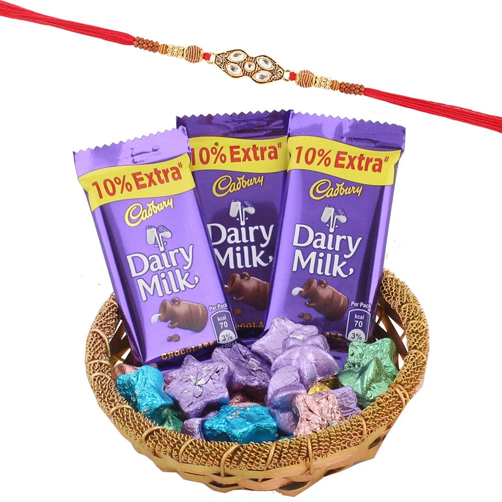 SFU E Com Cadbury Gift Combo|Designer 5 Diamond Rakhi Chocolate for Bother | Roli, Chawal, Chandan, Misri | 55
