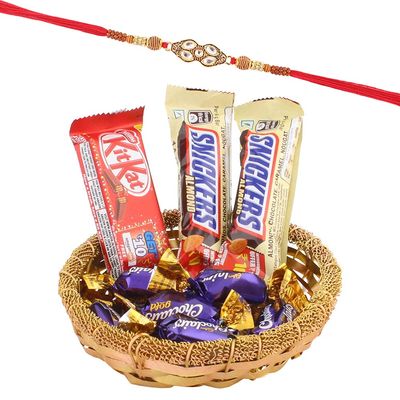 SFU E Com Golden Wishes with Chocolates|Designer 5 Diamond Rakhi Chocolate for Bother | Roli, Chawal, Chandan, Misri | 33