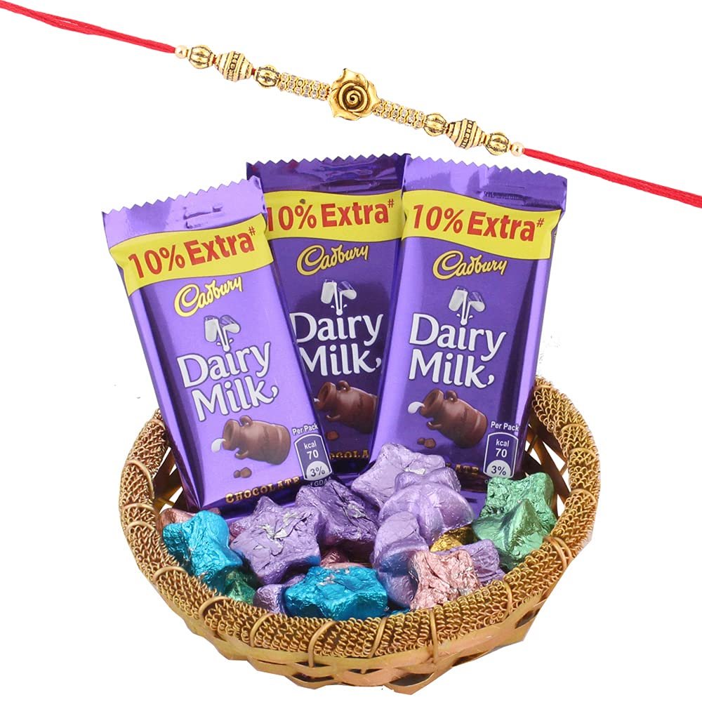 SFU E Com Cadbury Gift Combo|Beautiful Rose Rakhi Chocolate for Bother | Roli, Chawal, Chandan, Misri | 55