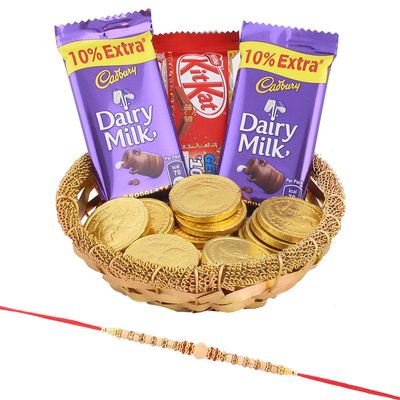SFU E Com Golden Treat Chocolates|Beautiful Sukhad Rakhi Rakhi Chocolate for Bother | Roli, Chawal, Chandan, Misri | 46