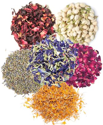 A D Food & Herbs Combo of Dried Jasmine/Lavender/Butterfly Pea/Marigold/Rose/Hibiscus Flower Petals Aromatic Edible for Homemade Lattes,Tea Blends,Bath Salts,each pack (200 Gms)