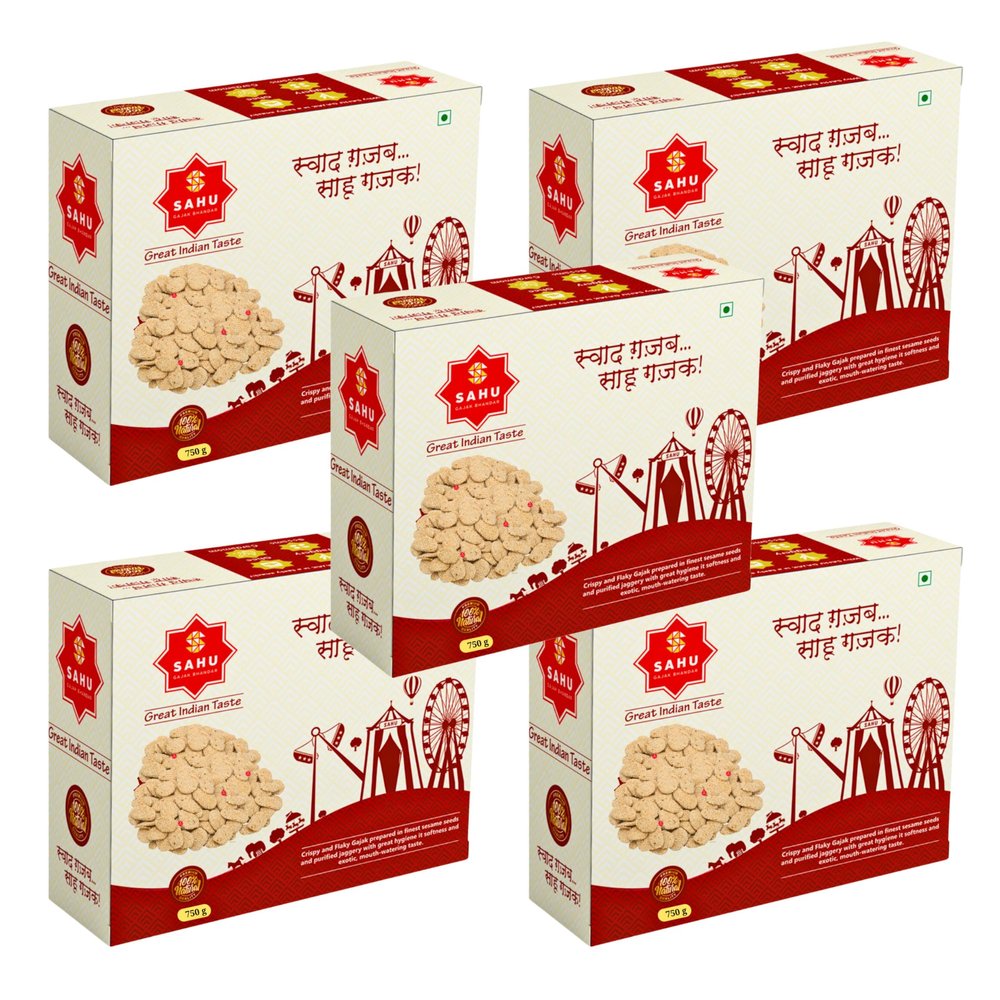 SAHU GAJAK BHANDAR Gur Ki Rewari 2250g | 5 x 750g Packs | Gud Revdi | Rewdi | Til Sweets | Revadi | Rewadi | Indian Candy Mithai | No Preservatives or Colors | No Liquid Glucose | Made with Cow Ghee