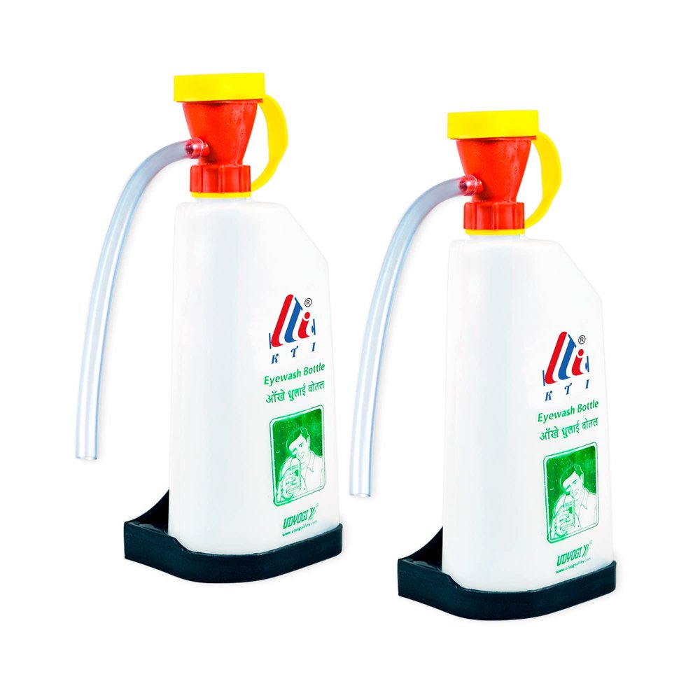 K T I Safety Emergency Eyewash Bottle Kit for Personal Portable, Wall Mountable Eye Wash Bottle, Standard, White | Bottle Refill 500 ML (Pack of 2)