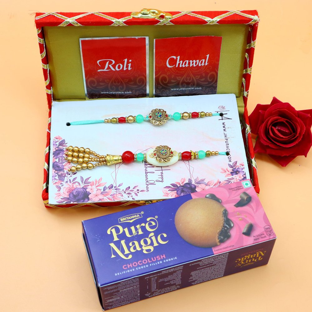 Jaipur Ace Bhaiya Bhabhi Rakhi, Chocolate,Decorative Cash Box Combo Pack, RakshaBandhan Rakhi Gift Hamper Shagun Envelop for Brother/Bro with Tilak Set Roli kumkum (Style 6)