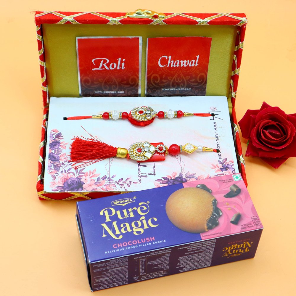 Jaipur Ace Bhaiya Bhabhi Rakhi, Chocolate,Decorative Cash Box Combo Pack, RakshaBandhan Rakhi Gift Hamper Shagun Envelop for Brother/Bro with Tilak Set Roli kumkum (Style 3)