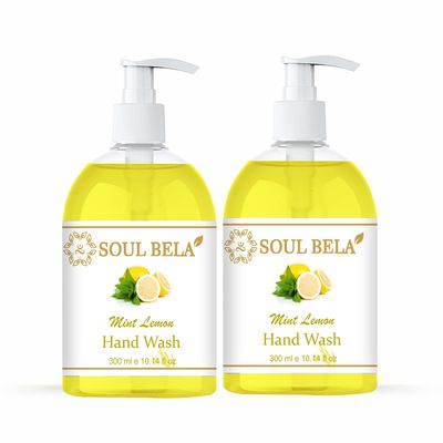 Soul Bela Mint Lemon Hand Wash with Lemon Extract & Mint | Reduce risk of infections | Moisturize skin| Gentle on hands | (300Ml, Pack Of 2)