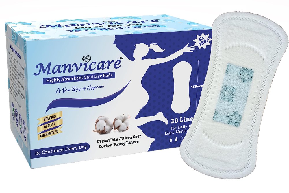 30 Liners of Size 185mm - Biodegradable Cotton Teen Pads/Mini Pads/Pantyliners Without Wings for Women/Girls