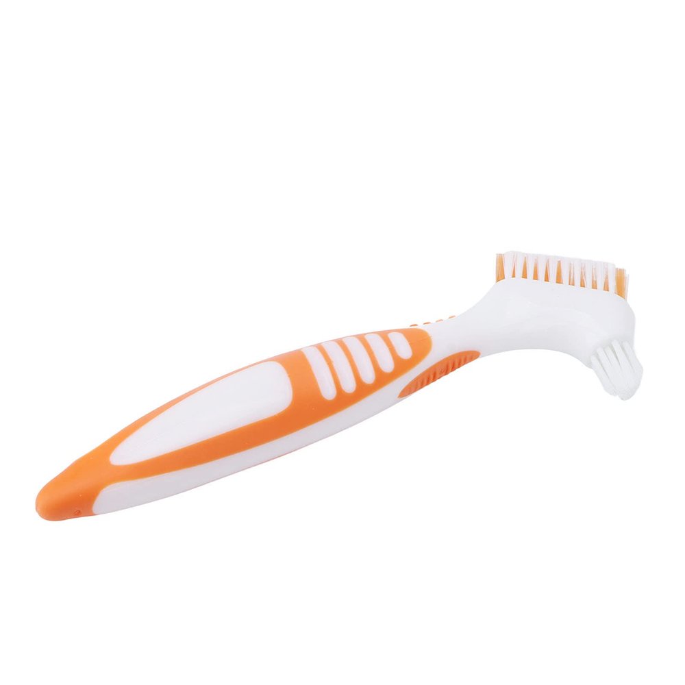 Denture Toothbrush,ANGGREK Dual Head Safe Denture Cleaning Tools for Partial Dentures Half Dentures Complete Dentures Orange