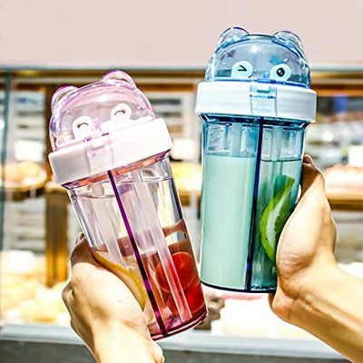 URM Enterprises Dual purpose straw bottle for two type of different fluid (Multicolored)