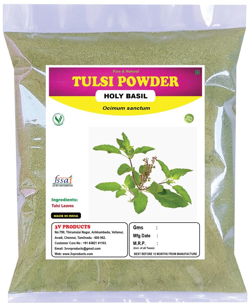 3V PRODUCTS Tulsi Powder 400g | Holy Basil | Ocimum sanctum (Pack of 4x100g)