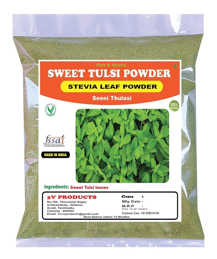 3V PRODUCTS Stevia Powder 400g | Sweet Tulsi | Natural Sweetner | Seeni Thulasi Leaves (Pack of 4x100g)