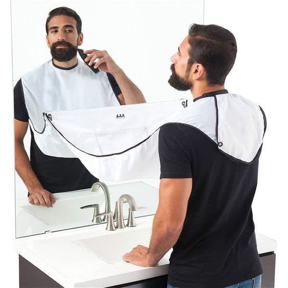 Beard Hair Clippings Catcher Shaving&Trimming Grooming Accessories Non-Stick Beard Cape Grooming Cloth, Waterproof with 2 Suction Cups, Best Gifts for Modern Men-Black/white Multicolor