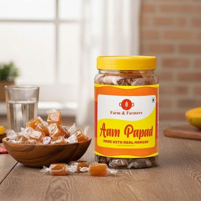 Farm & Farmers Khatta Meetha Aam Papad (500 Grams) - Dry Mango Fruit Bar Home Made Aam Papad Slice Bar Aam Candy for Kids and Adults No Preservaive and No Added Color