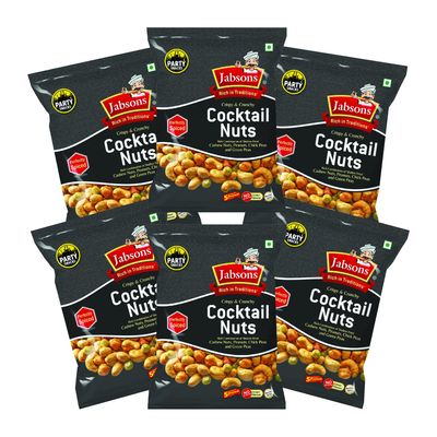 Jabsons Cocktail Nuts 120g (Pack of 6, Whole) | Spicy Party Nut Mix with Cashews, Peanuts, Chickpeas & Green Peas | Protein-Rich Snack