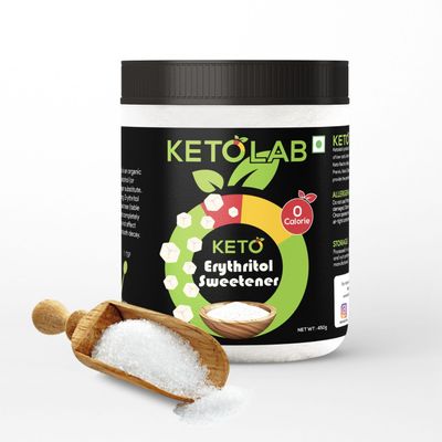 Ketolab Erythritol Sweetener 450g. Sugar Free. Low Carb, Low Calorie Sugar Replacement. Zero Glycemic Impact