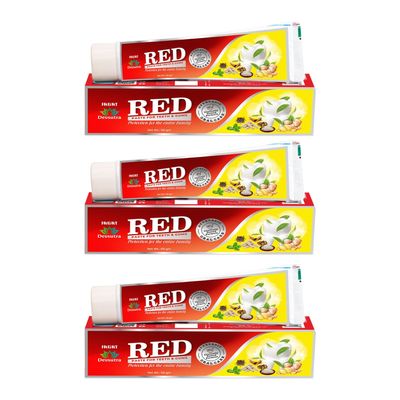 Jagat Devsutra Dr. Trusted Ayurvedic HERBAL Red Toothpaste for Teeth Whitening & Cold Breath - 100% Natural Formula, No Fluoride & Artificial Colours - Pack of 3 (125g x 3)