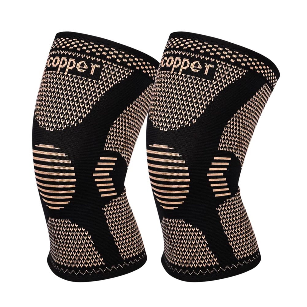 2 pack Copper Knee Braces for Knee Pain Knee Compression Sleeves for Men and Women, Knee Pads for Running, Meniscus Tear, ACL, Arthritis, Joint Pain Relief, Working out (Large, Black)
