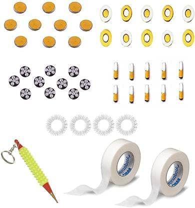 Acupunctoreum Acupressure Therapy Tools Combo Set With Byol Magnet, Chakra, 5 Star & Bar Magnets, Sujok Jimmy Keyring & Paper Tape Massager (Multicolor)