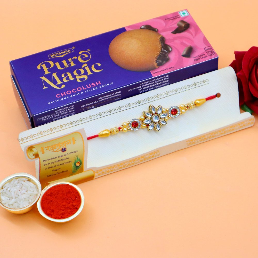 Jaipur Ace Premium Rakhi Brother With Chocolate | Rakhi Chocolate Hamper Gifts | Rakhi For Brother | Pure Magic Chocolush Cookies | Rakhi With Roli & chawal