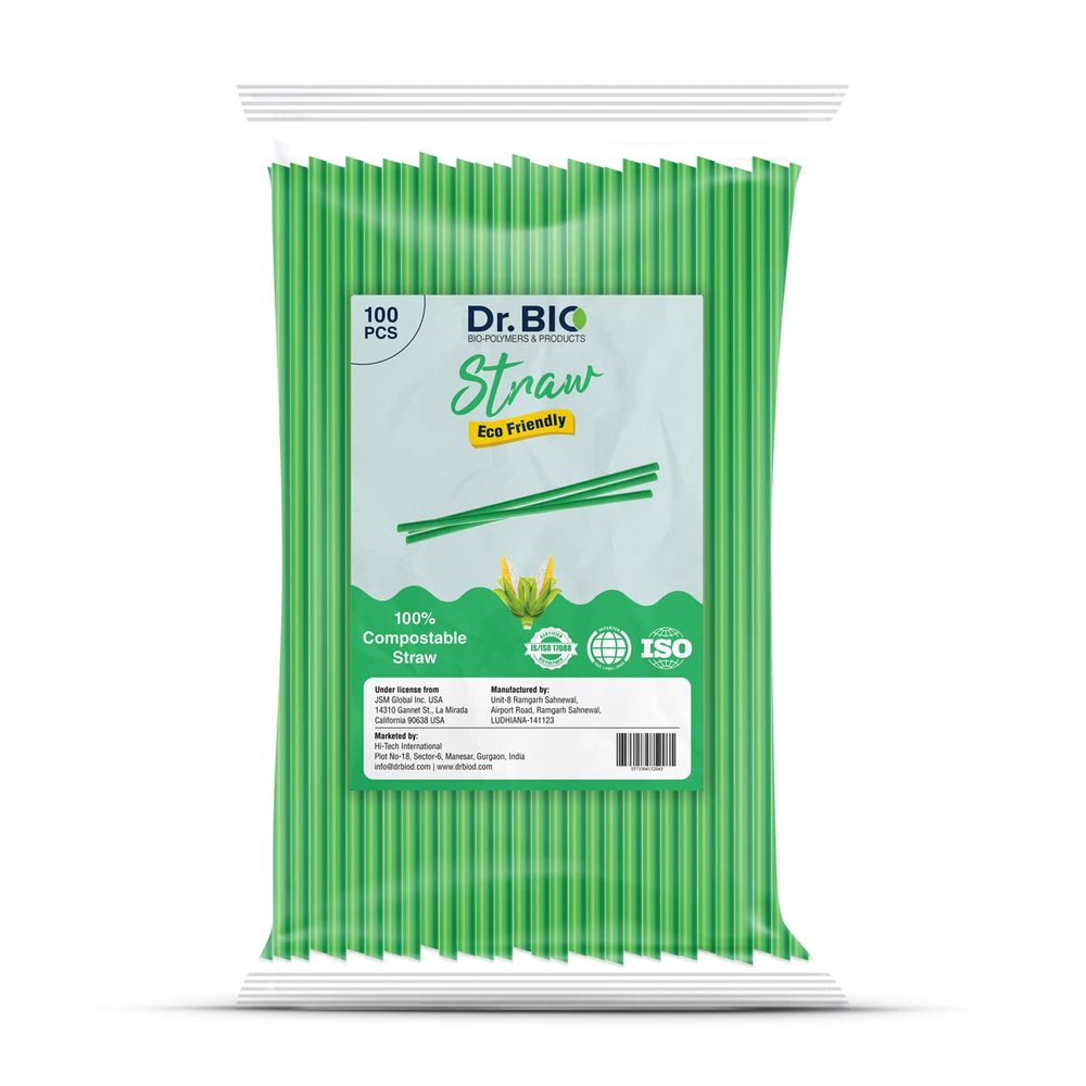 Dr. Bio Biodegradable Compostable Straw Eco Friendly, Thick Quality, Made of Corn Starch (2.25 cm x 19 cm) - 100 Nos. (10mm)