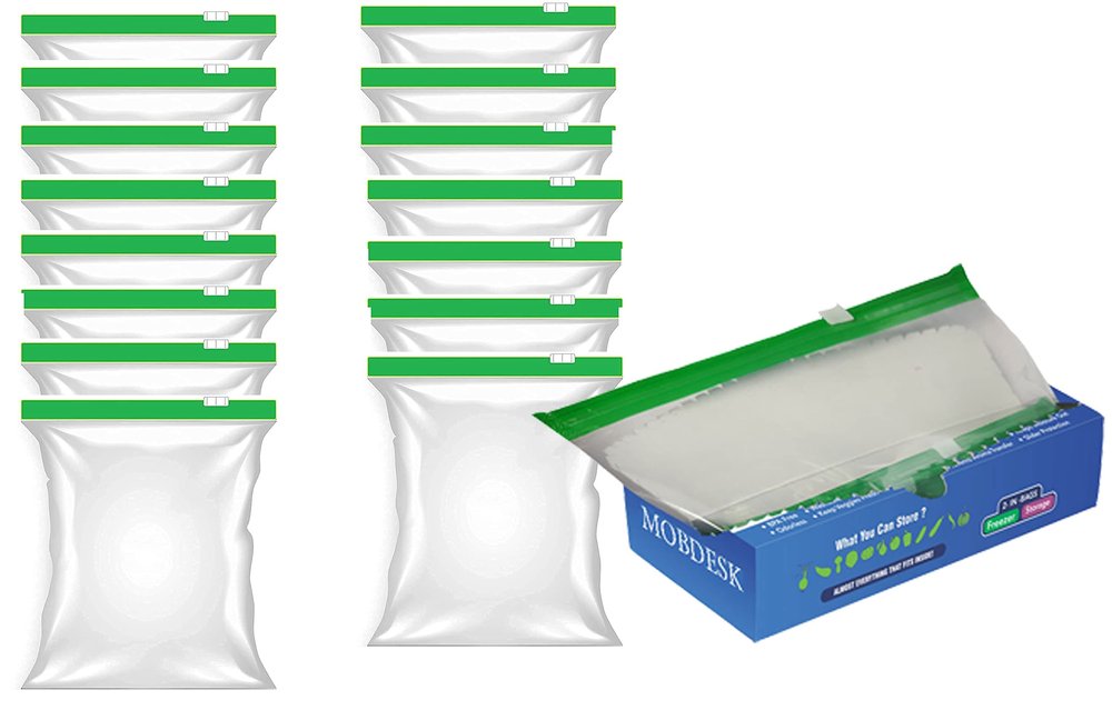 MOBDESK Ziplock Covers Pouch Bags, Reusable Ziplock Bags Airtight Seal for Travel Freezer Refrigerator Packing Cloths Accessories (Pack of 15)- Ur-565