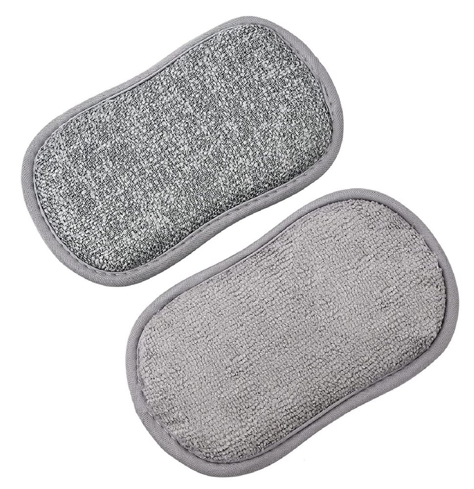 DANSR Scrub Sponges for Kitchen by Dual Sided 2 in 1 Scrub Pads- Non-Scratch Microfiber Sponge Along with Heavy Duty Scouring Power - Effortless Cleaning of Dishes, Pots and Pans All at Once (2)