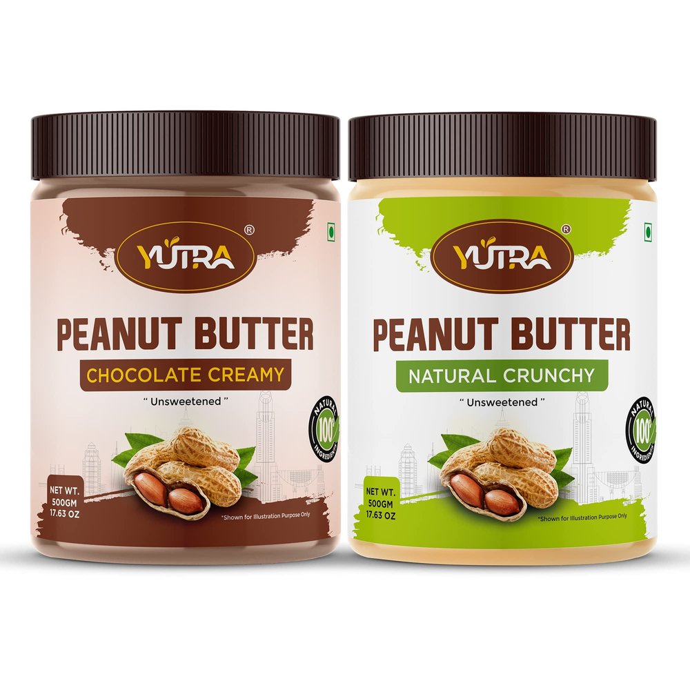 Yutra creamy and crunchy peanut butter combo | chocolate peanut butter | peanut butter for gym freaks,dieters and joggers | Gluten Free, Vegan and Cholesterol Free peanut butter (pack of 2)