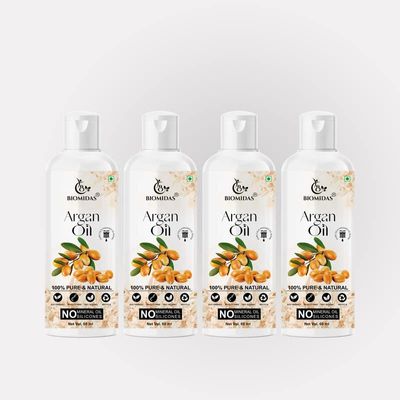 Biomidas 100% Pure & Natural Non-Sticky Argan Oil For Frizz Free Stronger Hair 60ML (Pack Of 4)