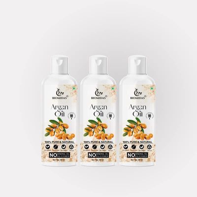 Biomidas 100% Pure & Natural Non-Sticky Argan Oil For Frizz Free Stronger Hair 60ML (Pack Of 3)