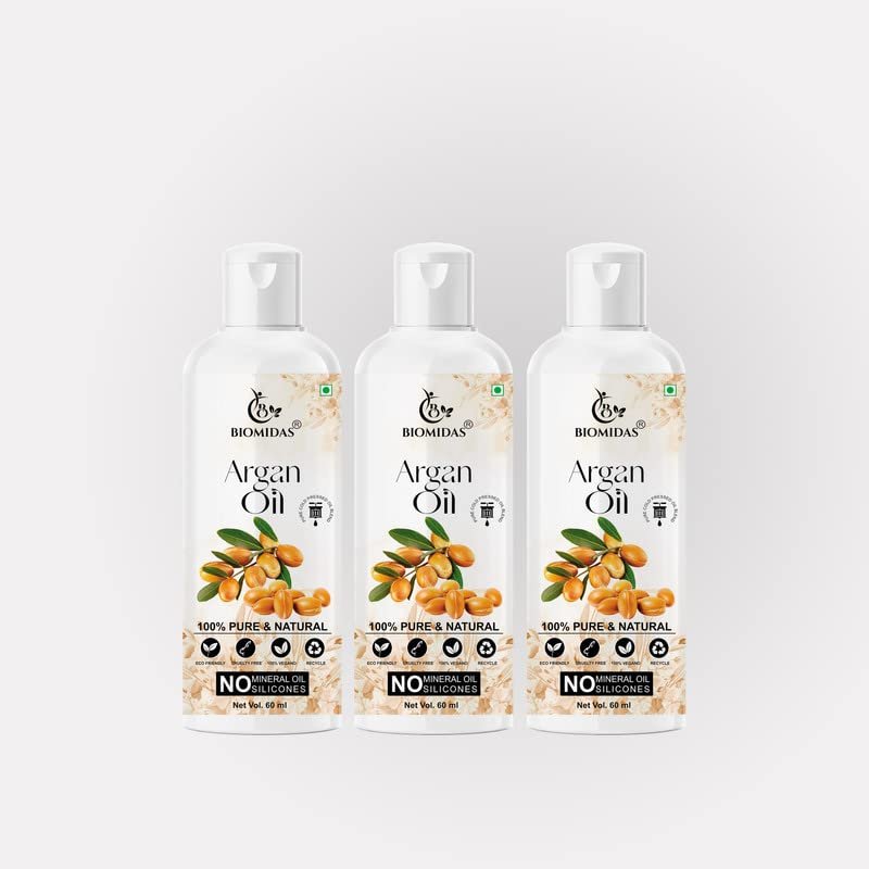 Biomidas 100% Pure & Natural Non-Sticky Argan Oil For Frizz Free Stronger Hair 60ML (Pack Of 3)